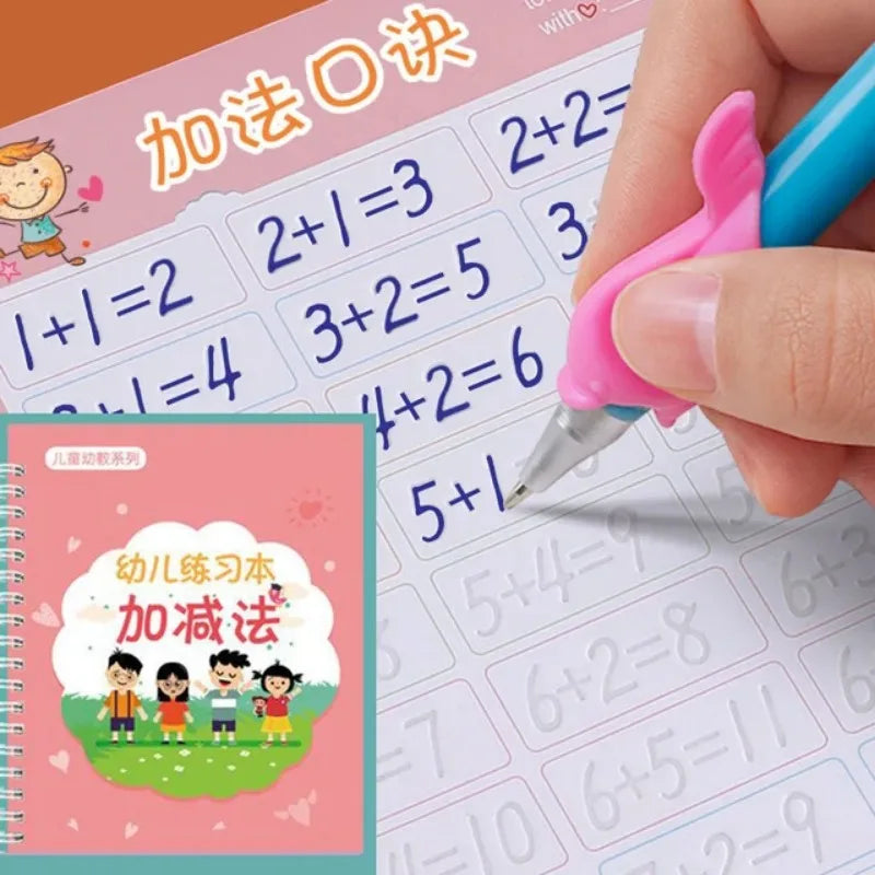 Reusable 3d Copybook Books Learn Chinese Pinyin Number0-10 Addition And Subtraction For Kids Children Drawing Coloring Gifts