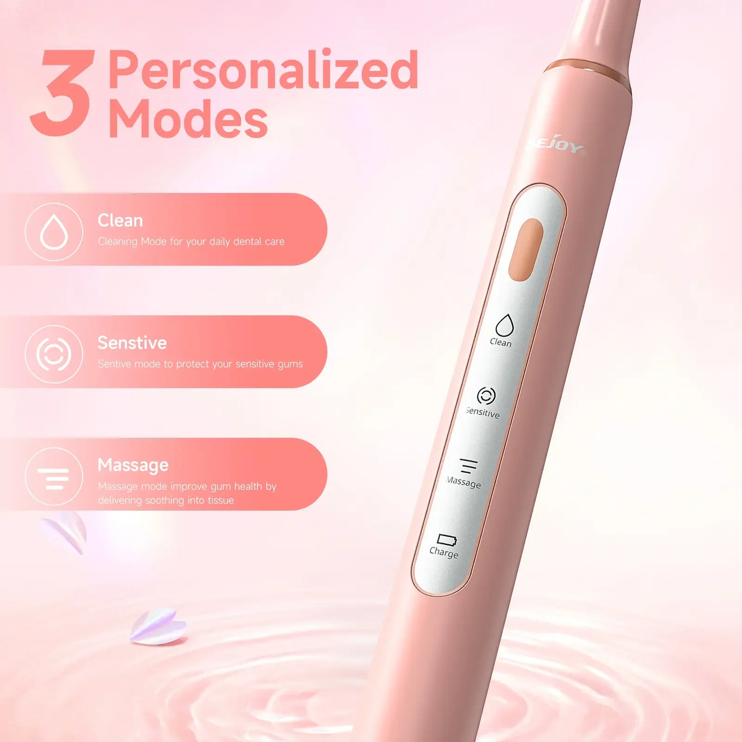 SEJOY Electric Sonic Tooth Brush for Adult USB Rechargeable Electric Toothbrush Washable with 7 pcs Replacement Heads