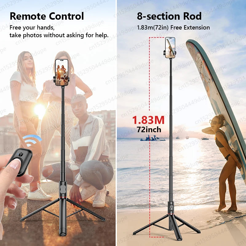 Wireless Selfie Stick Tripod for Smartphone, Aluminum Alloy 72 inch Selfie Stick Portable for iPhone 13 14 pro max Android Phone