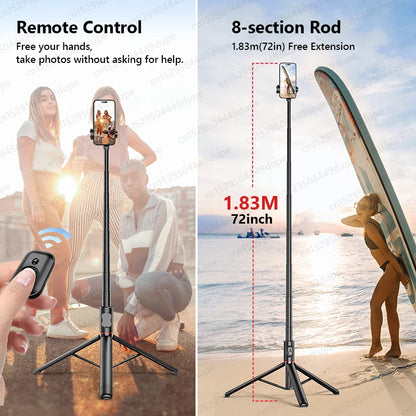 Wireless Selfie Stick Tripod for Smartphone, Aluminum Alloy 72 inch Selfie Stick Portable for iPhone 13 14 pro max Android Phone