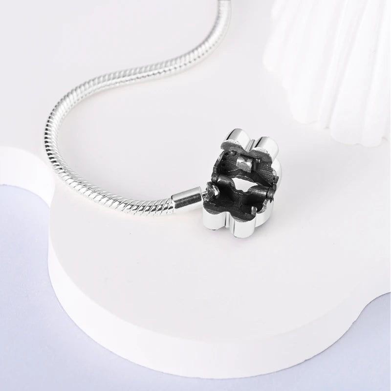 925 Sterling Silver Charm Bracelet - Leaf, Clover, Butterfly & Heart Design | 17-20cm Adjustable