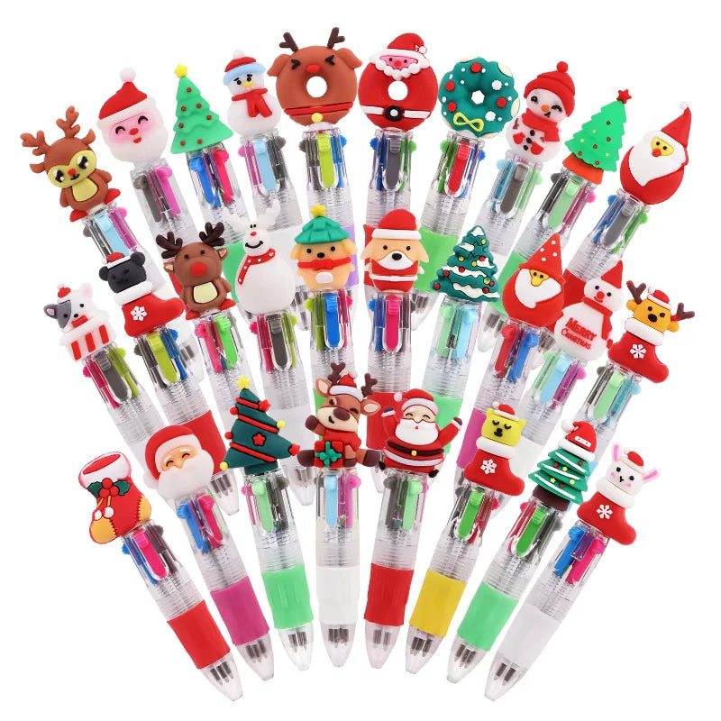 5-30Pcs Cartoon Christmas Pens Kids Birthday Party Christmas New Year Gift Favors Mini 4 Colors Ballpoint Pen Goodie Bag Stuffer