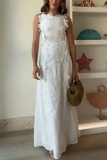 2025 Summer New Fashion Lace Embroidery Women Strap Resort Slimming Long Dress Simple Solid Color Female Banquet Dresses