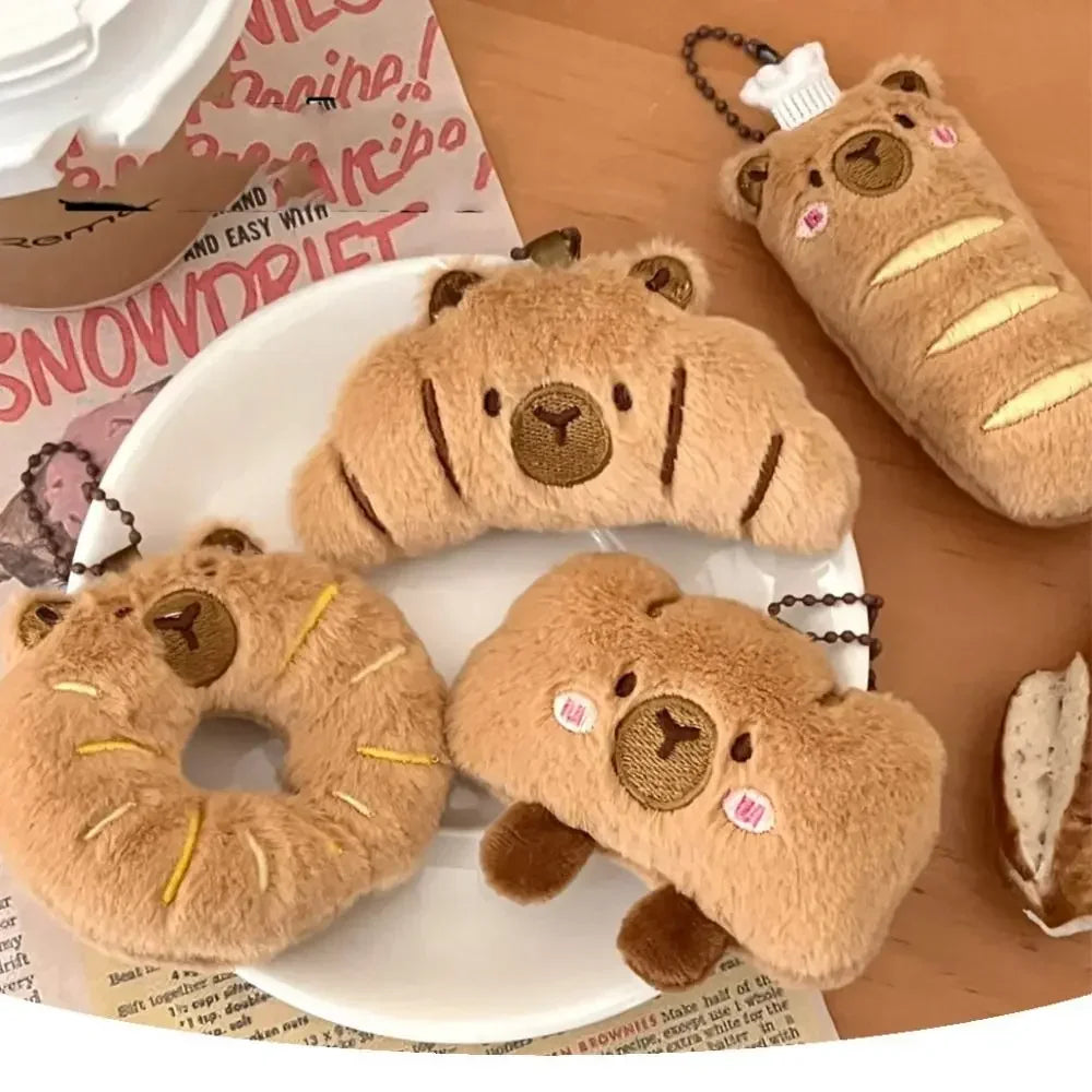 Cartoon Capybara Pendant Decoration Soft Plush Bread Key Chain Plush Stuffed Croissant Food Plush Keychain Hanging Accessory