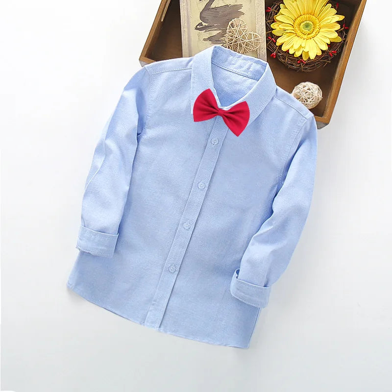 Boys White Black Long Sleeve Formal Shirt - Kids School Uniform Party Performance Blouse | Ages 1-12+