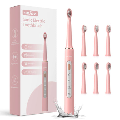 SEJOY Electric Sonic Toothbrush 3 modes Clean USB Rechargeable IPX7 Waterproof Electric Tooth Brushes with 7pcs Replacement Head