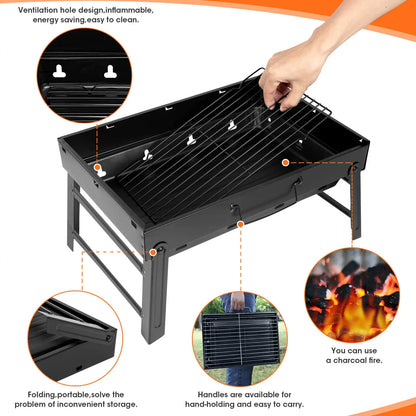 Portable Folding BBQ Grill, Compact and Lightweight Charcoal Grill, Easy to Assemble and Carry, Ideal for Outdoor Cooking
