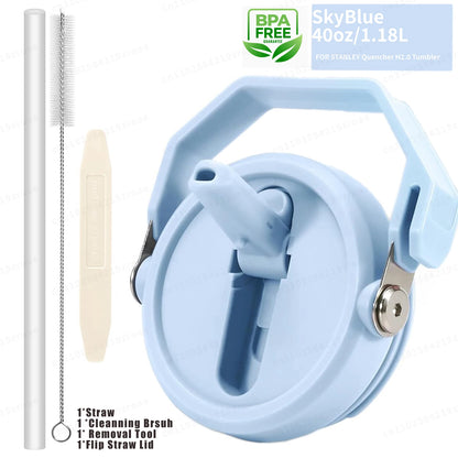 Flip Straw Lid For 40oz Stanley Tumbler Leakproof Portable Handle Lid Exact Color Detachable Flip Straw With Brush&Removal Tool