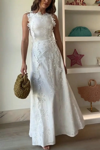 2025 Summer New Fashion Lace Embroidery Women Strap Resort Slimming Long Dress Simple Solid Color Female Banquet Dresses