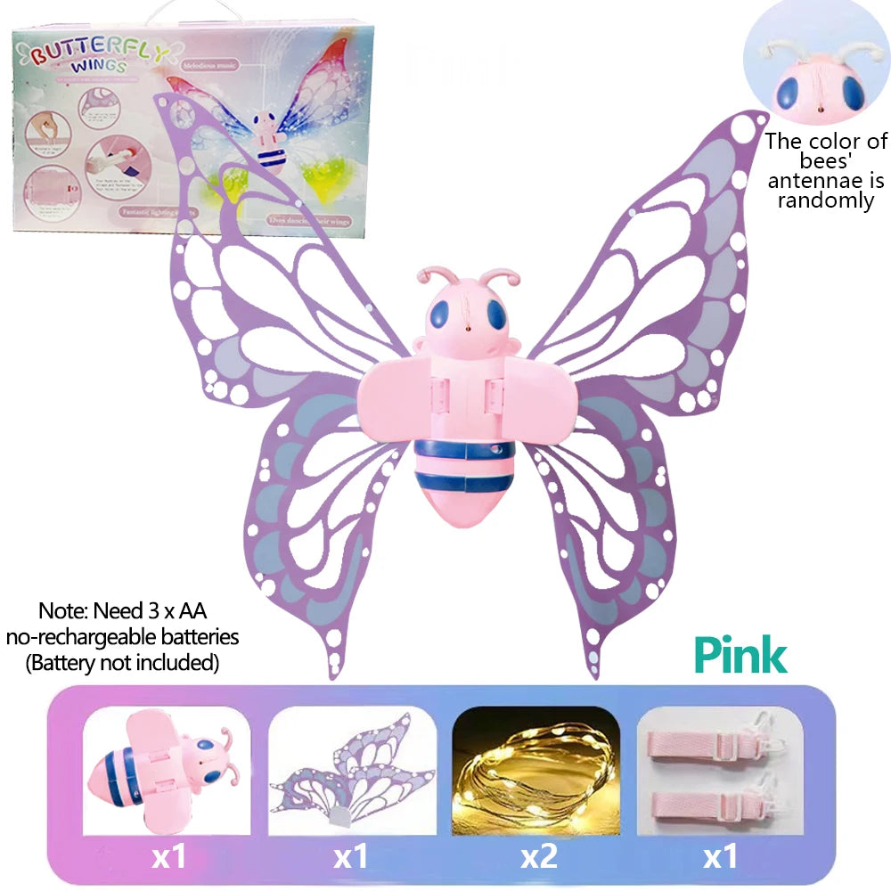 Electric Butterfly Wings Moving Elf Wing with Light Fairy Wings for Kids Birthday Christmas Cosplay Dress Up Angel Girls Toy