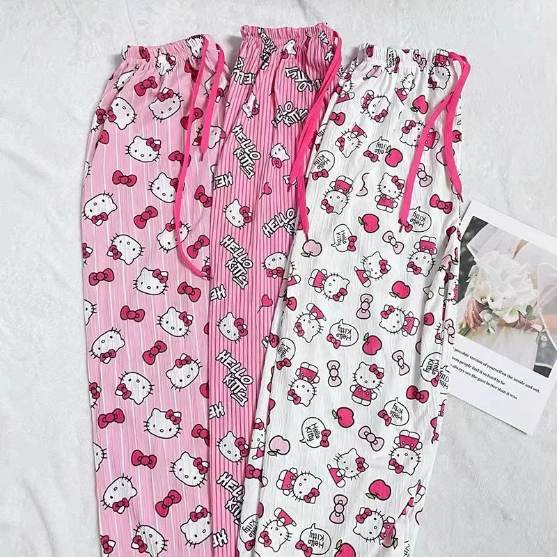 Hello Kitty Summer Pajama Pants Anime Cartoon Sanrio Home Pants Couple Home Sleepwear Student Trousers Leisure Home Loungewear