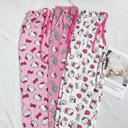 Hello Kitty Summer Pajama Pants Anime Cartoon Sanrio Home Pants Couple Home Sleepwear Student Trousers Leisure Home Loungewear
