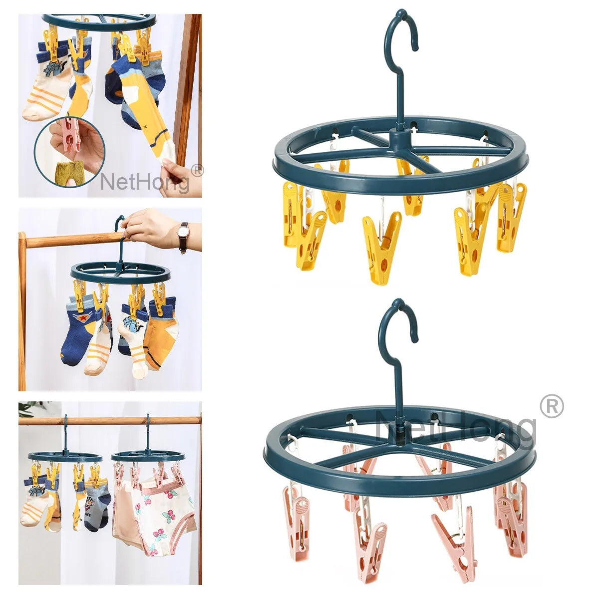 8 Pegs Thickened Clip Underwear Socks Hanger Laundry Airer Cloth Dryer Rack