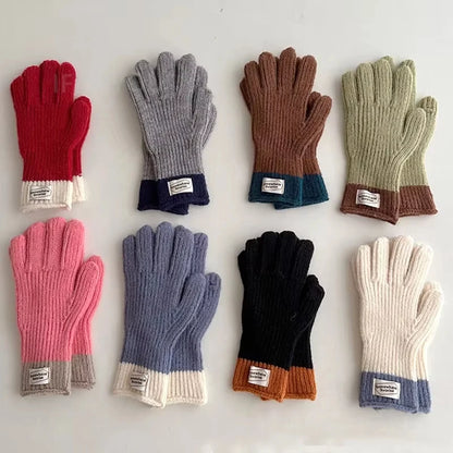 Children Thermal Knitted Gloves Winter Labeled Thickened Warm Gloves Touch Screen Striped Finger Unisex Mittens
