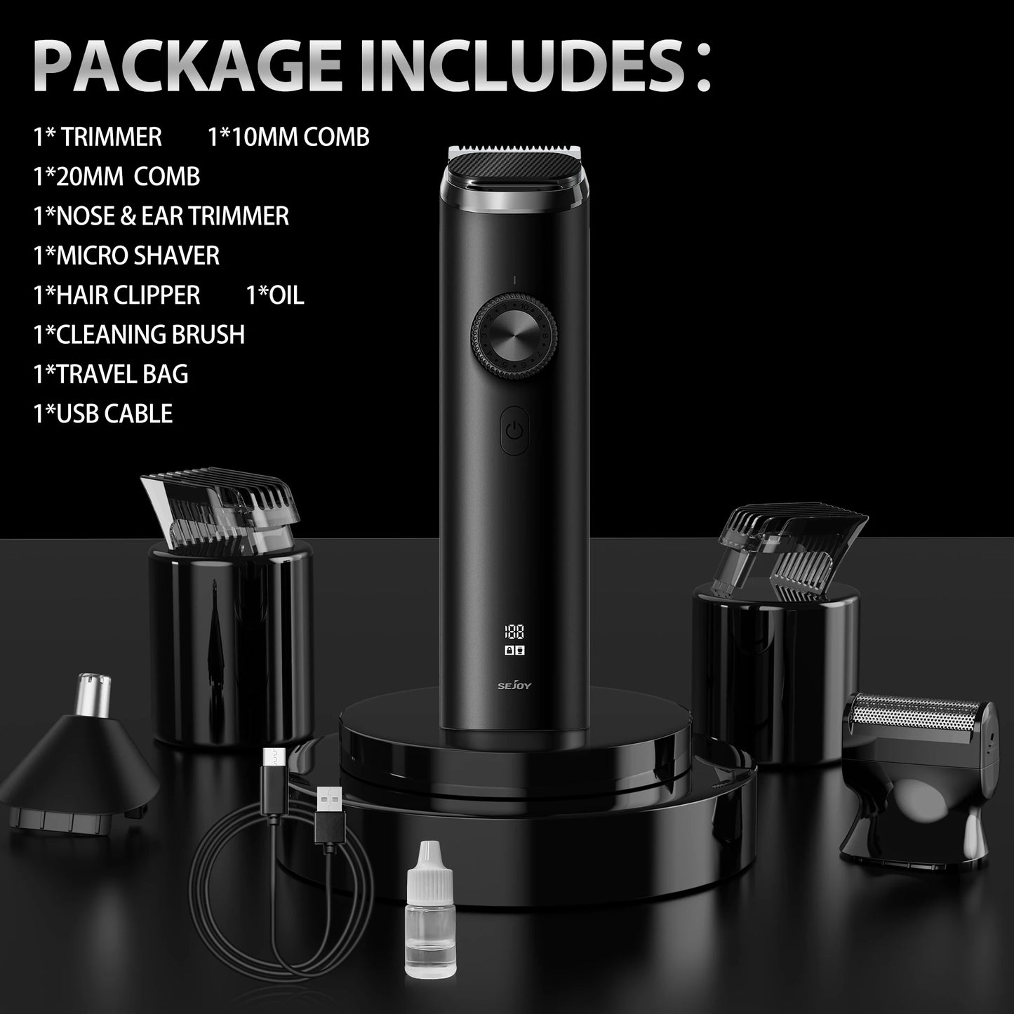 Sejoy Electric Hair Clippers Nose Hair Trimmer For Man Ears Cordless Men's Beard Trimmer Kit 8 in 1