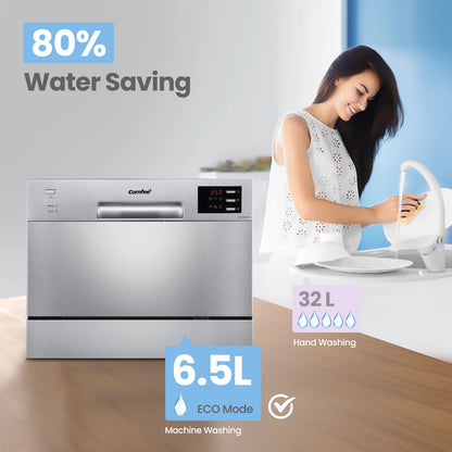 COMFEE 6.5L Freestanding Compact Dishwasher with  LED Display, Decibels 47 Low Noise
