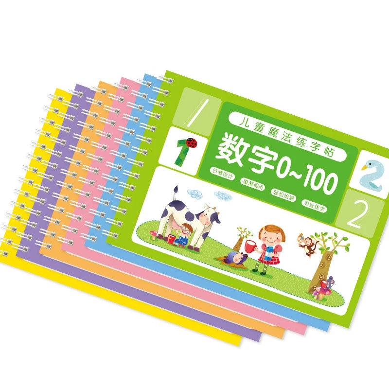 Reusable Children 3D Copybook For Calligraphy Numbers Handwriting Copybooks Learning Math Writing Practice Book For Kids