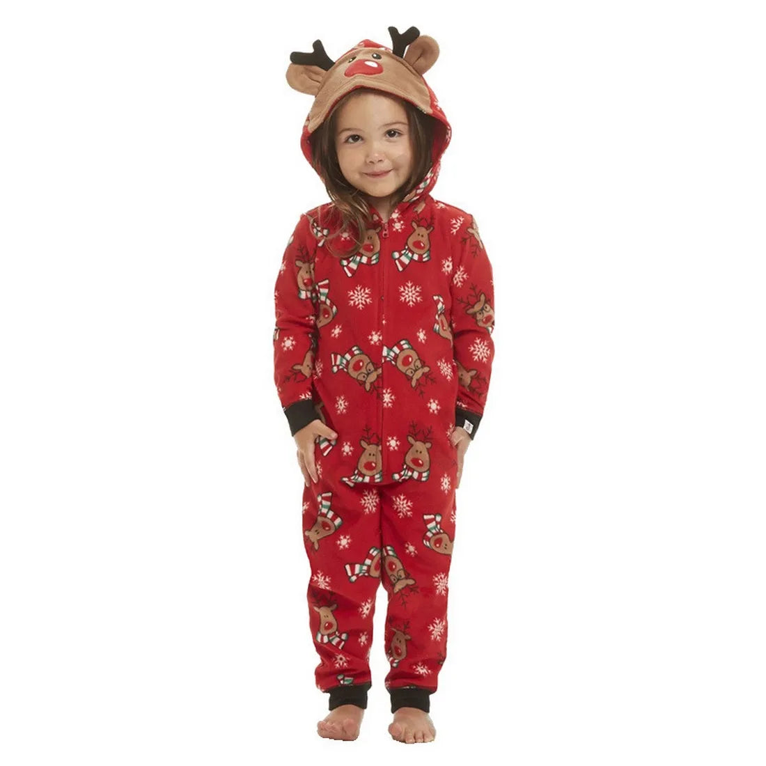 Christmas Family Matching Onesie - Elk Print Hooded Jumpsuit Pyjamas for Mom Dad Kids