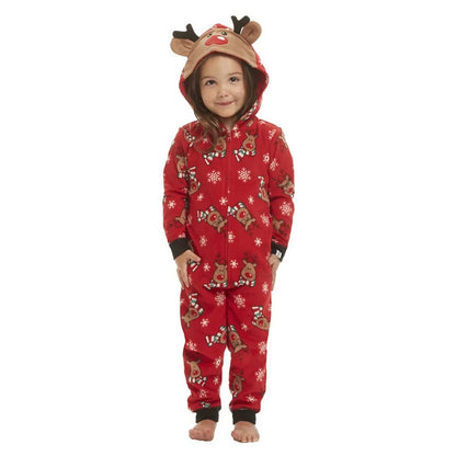 Christmas Family Matching Onesie - Elk Print Hooded Jumpsuit Pyjamas for Mom Dad Kids
