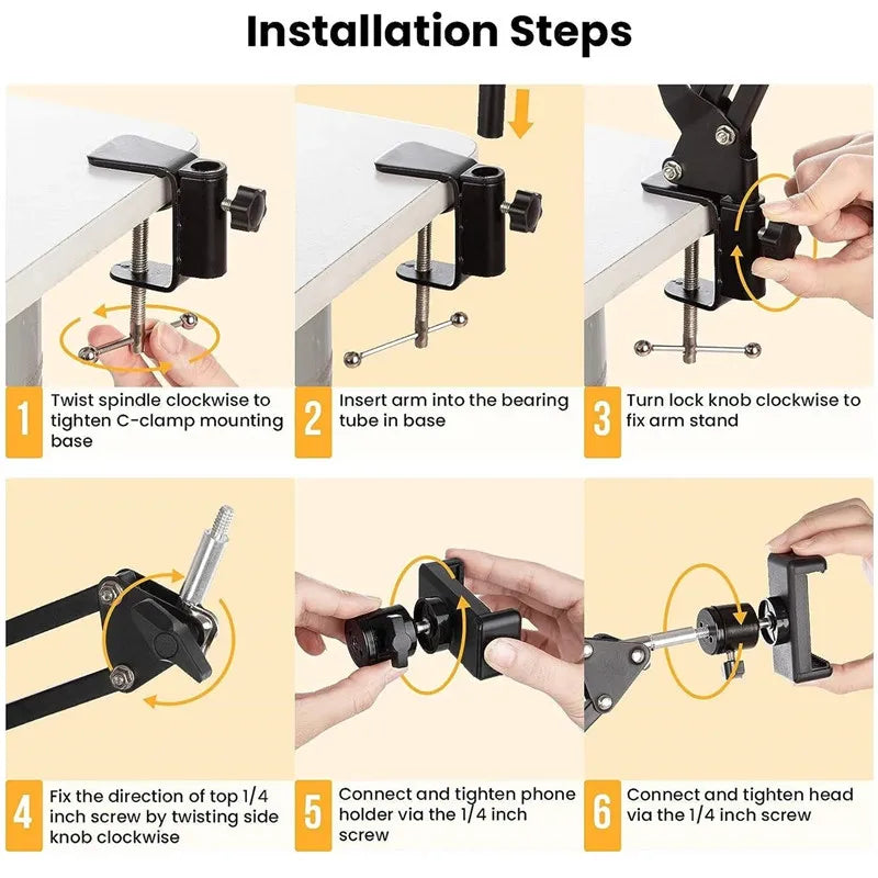 Roreta Flexible Arm Tripod For Phone Stand Table Folded Anchor Online Desktop Laptop Video Live Overhead Shot Photography