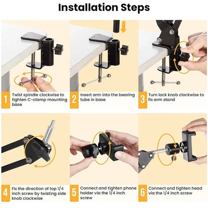 Roreta Flexible Arm Tripod For Phone Stand Table Folded Anchor Online Desktop Laptop Video Live Overhead Shot Photography