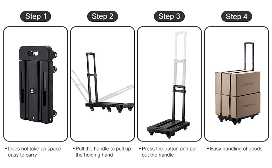 Folding Hand Truck 6 Wheel 200KG Capacity Heavy Duty Trolley Portable Telescopic Handle Cart Luggage Travel Moving Shopping Cart