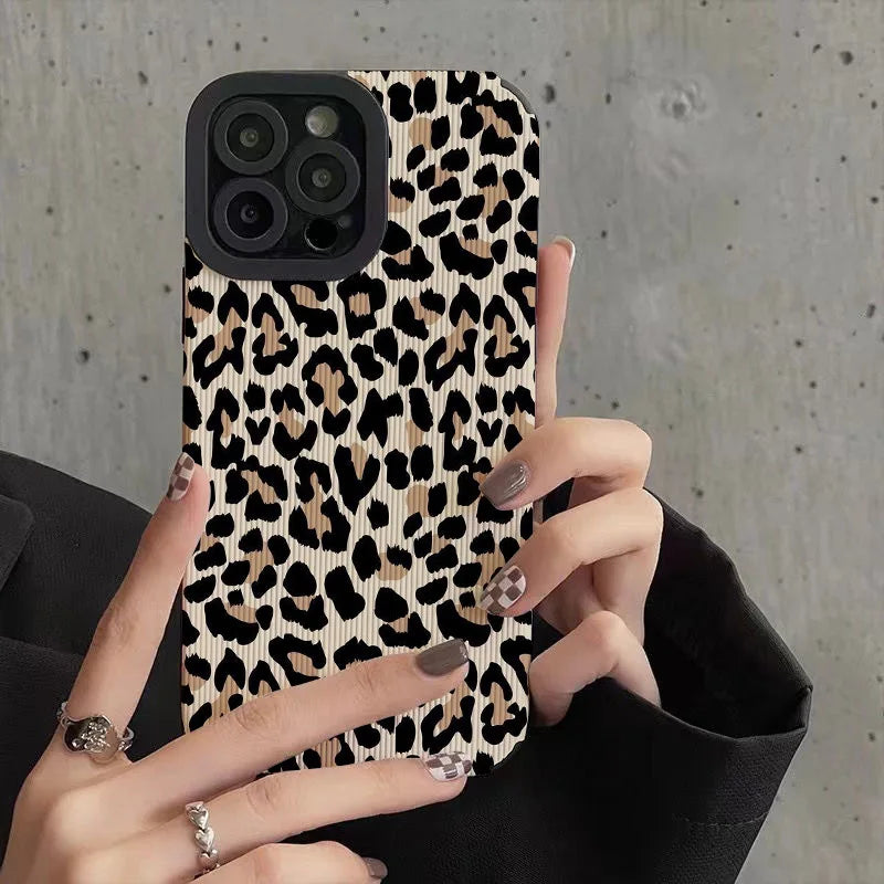 Creative Leopard Cow Silicone Leather Case For iPhone 16 15 14 13 17 Pro Max Air 11 12 Mini  Soft Shockproof Cover