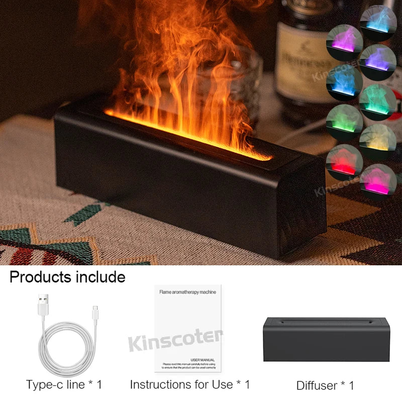 KINSCOTER RGB Flame Aroma Diffuser Air Humidifier Ultrasonic Cool Mist Maker Fogger LED Essential Oil Fire LED Lamp Difusor Gift