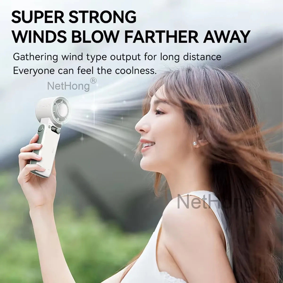 Portable Handheld Digital Turbo Fan 3600mAh Rechargeable 6 Speed Foldable Fan