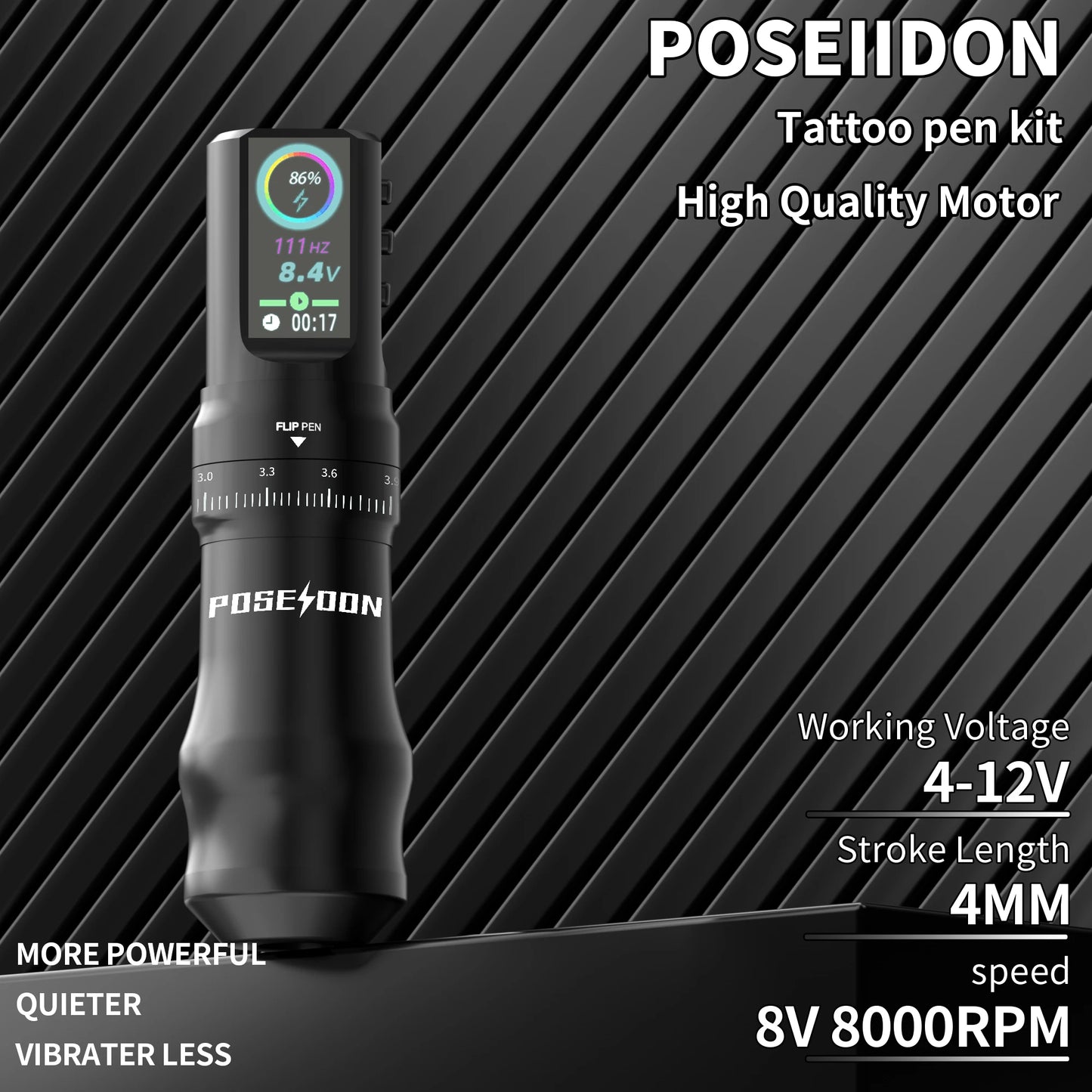 Tattoo Kit POSEIDON Tattoo Pen Kit For Permanent Makeup Tattoo Machine Kit Black Wireless Tattoo Power Supply Tattoo Gun Kit