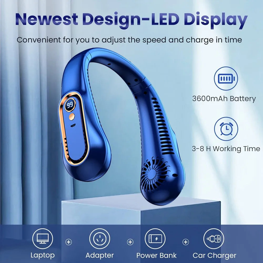 Neck Fan USB Portable Neck Fan Rechargeable Portable Cooler Neckband Bladeless~