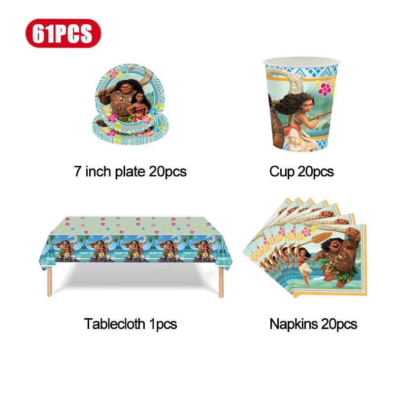 Disney Moana Birthday Decoration Tableware Cup Plate Backdrop Banner Kit Vaiana Moana Theme Happy Party Deco Balloons Supply Set