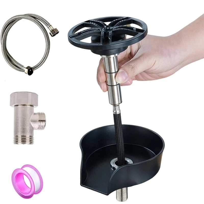 Faucet Glass Rinser High Pressure Automatic Rotating Spout Pull Out Spray Head Bottle Washer Glass Cup Cleaner Sink Attachment