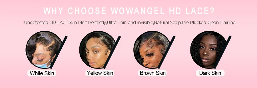 Wow Angel Skinlike Glueless Wigs 13x6 HD Lace Front Wigs Melt Skins 250% Straight Hair Pre Plucked Human Hair Wigs For Woman