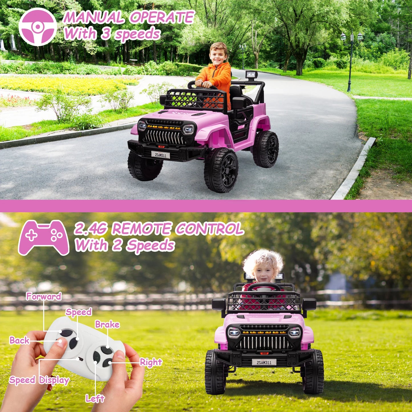 12V Ride On Car for Kids Electric Vehicle Toddles Battery Powered Truck Car Toy with Remote Control, 4-Wheel Suspension