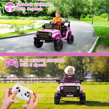 12V Ride On Car for Kids Electric Vehicle Toddles Battery Powered Truck Car Toy with Remote Control, 4-Wheel Suspension