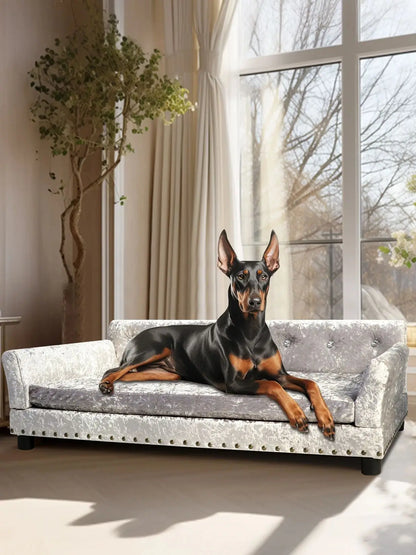 Dutch Velvet Upholstered Pet Lounge Chair, Dog Bed, Sofa, Couch Bed, Solid Wood Legs, Detachable Pad, Pet Supplies, L, XXL