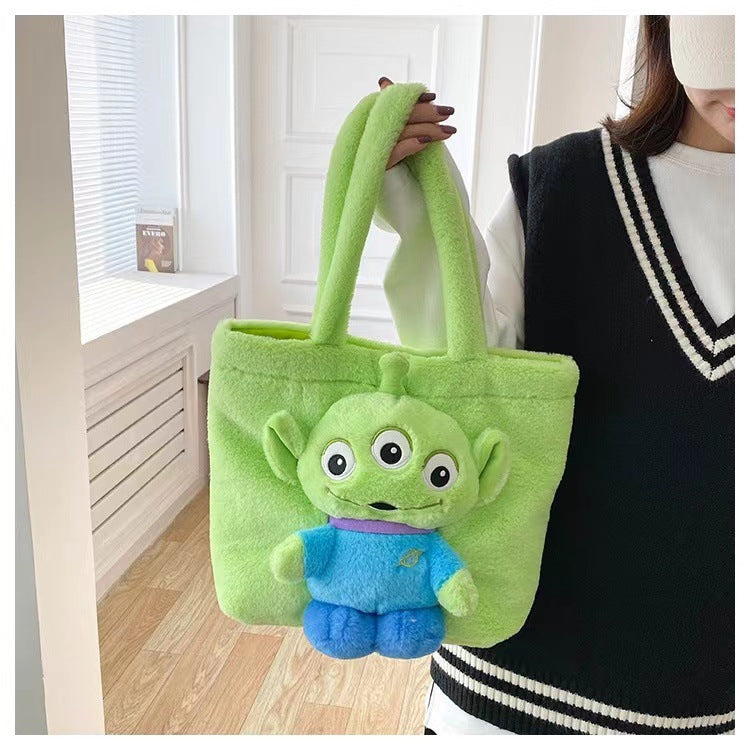 Disney 2025 New Cartoon Plush Doll Shoulder Bag Sweet and Cute Stitch Strawberry Bear Soft Cute Girls Handbag