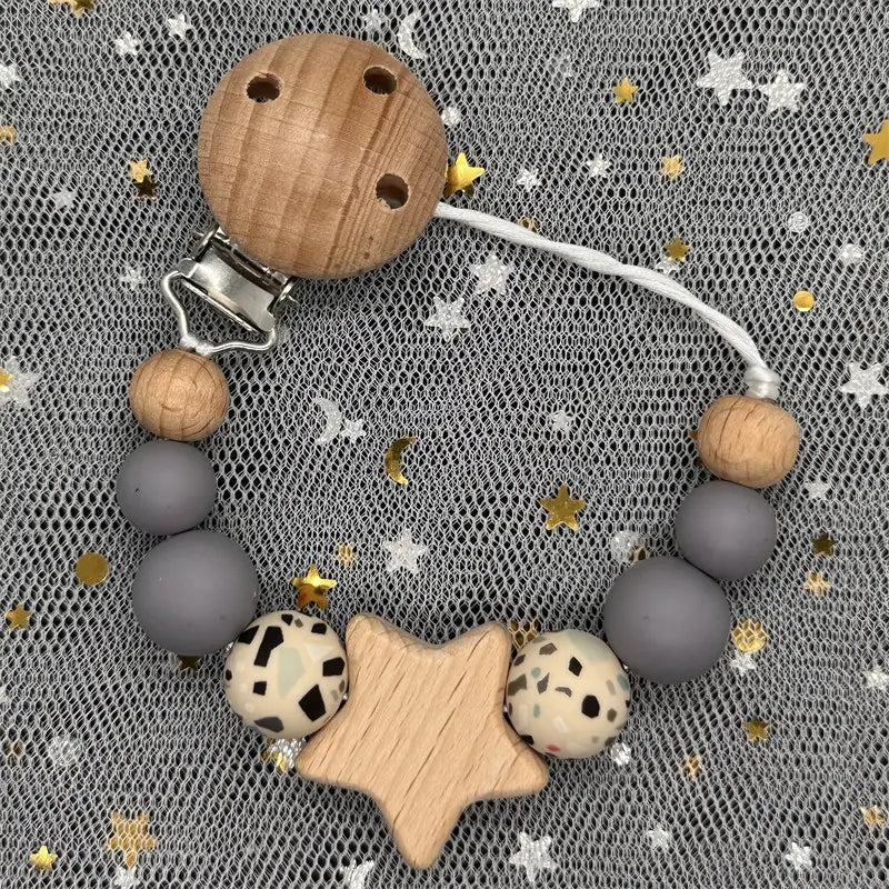 NEW Custom Name Wooden Personalized Baby Pacifier Chain Beech Bead Dummy Nipple Holder Guard Teether Pendant Newborn Mother Gift