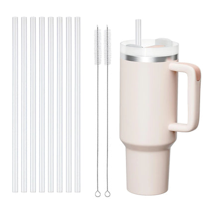 Stanley Cup Replacement Straws 40oz - 12 Pack Clear Reusable Straws with 2 Cleaning Brushes