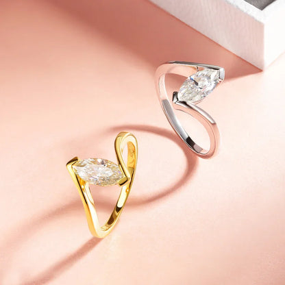 Smyoue 18K Plated 1CT Marquise Cut Moissanite Solitaire Ring for Women 100% 925 Sterling Silver Lab Diamond Weddind Band Bride