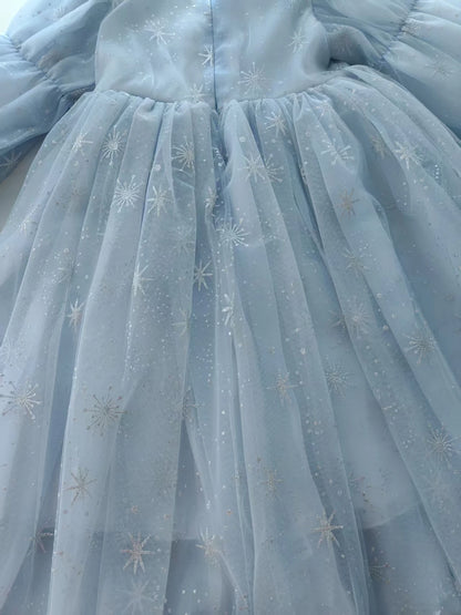 Girl's Elsa Frozen Princess Dress Long Sleeve Gown Elegant Costume for Baby Girl Birthday Party One-piece Dresses 3-9 Years Old