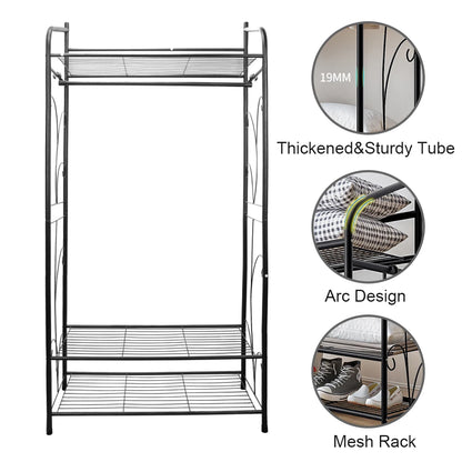 Heavy Duty Clothes Rack, Coat Stand Hanger, Garment Organizer Closet, Metal Storage Shelves, Strong Load 110lbs