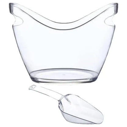 Clear Ice Bucket with 2 Scoops - Large Beverage Tub for Wine Champagne Bar Parties Family Reunion