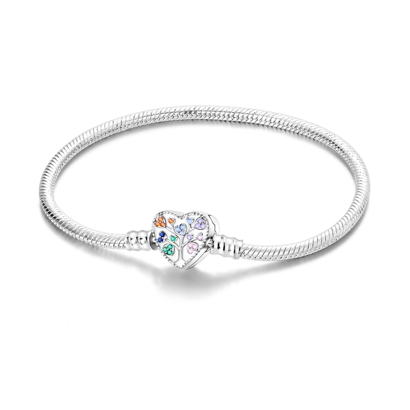 925 Sterling Silver Charm Bracelet - Leaf, Clover, Butterfly & Heart Design | 17-20cm Adjustable