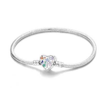 925 Sterling Silver Charm Bracelet - Leaf, Clover, Butterfly & Heart Design | 17-20cm Adjustable