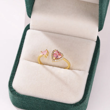 Pink Zircon Bow Heart Rings For Women Gold Plated 18K Plated Adjustable Heart Ring 2026 Trend Wedding Aesthetic Jewelry Gift