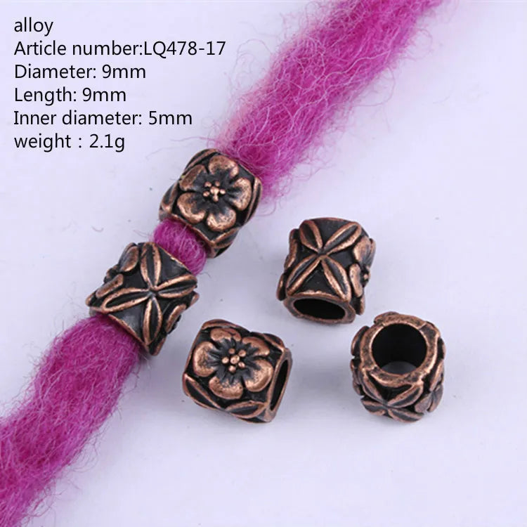 5 Pcs Antique Silver Hair Braid Dread Dreadlock Beads Cuffs Tuber Approx 8mm Inner Hole for Hair Styling Accessories Tool