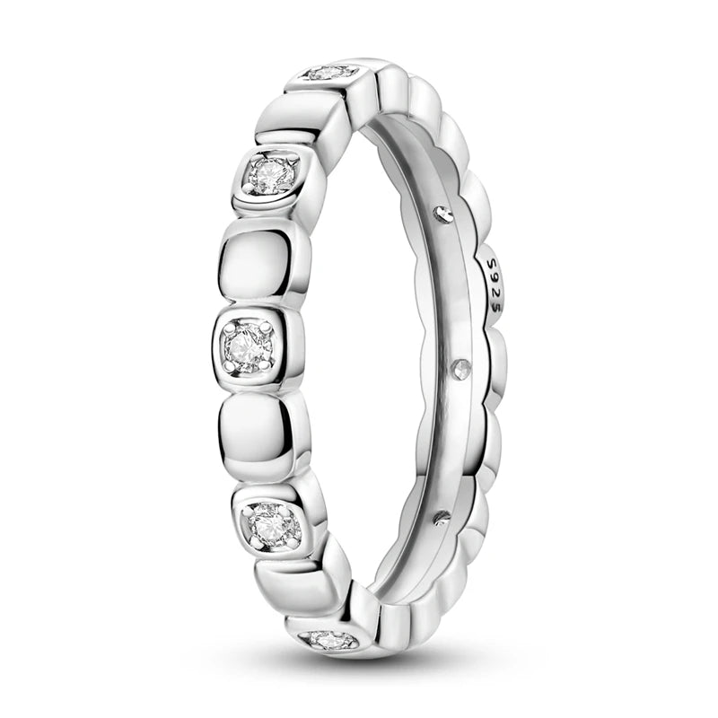 925 Sterling Silver Sparkling Zircon Ring - Classic Stackable Wedding Band for Women