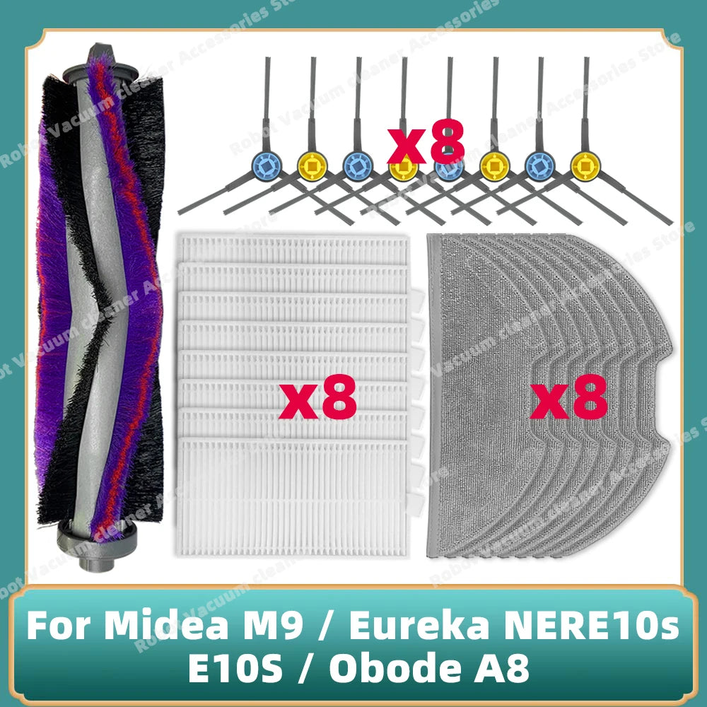 Compatible For Midea M9 / Eureka E20 Plus / Eureka NERE10s E10S / Obode A8 / VCR S10 Plus Main Side Brush Filter Mop Cloth Parts